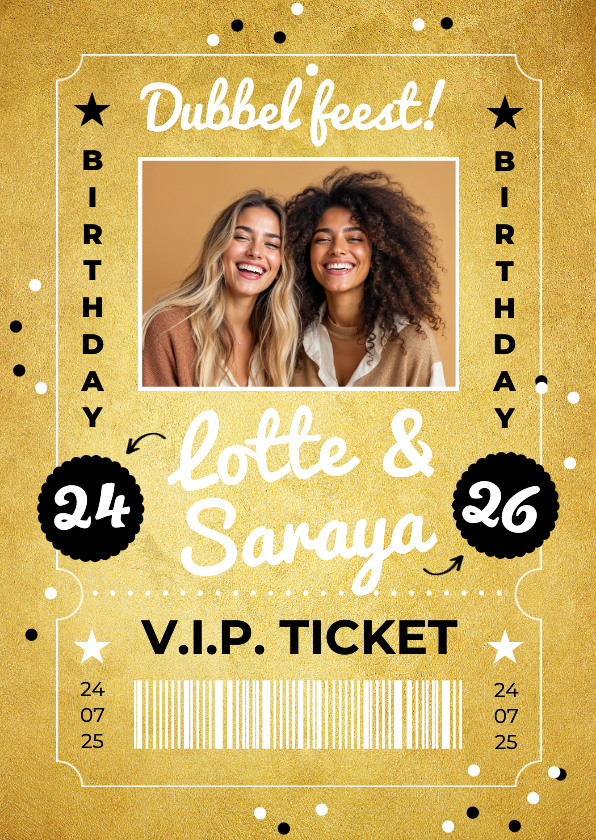 Uitnodiging ticket gold VIP party dubbel feest - Uitnodigingen Uitnodigingen - Uitnodiging ticket gold VIP party dubbel feest