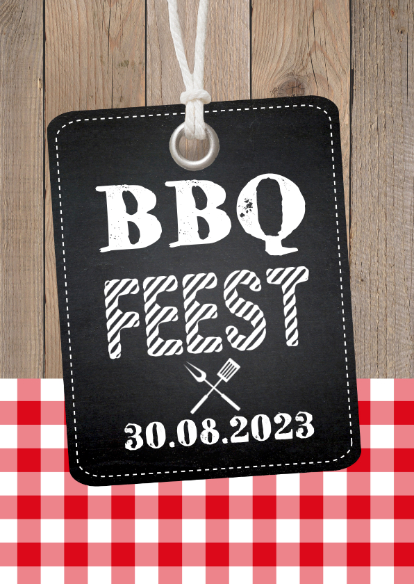 Uitnodiging tuinfeest BBQ label hout krijtbord - Uitnodigingen Uitnodigingen - Uitnodiging tuinfeest BBQ label hout krijtbord