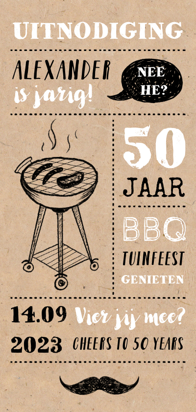 Uitnodiging tuinfeest/BBQ met illustraties op kraft papier - Uitnodigingen Uitnodigingen - Uitnodiging tuinfeest/BBQ met illustraties op kraft papier