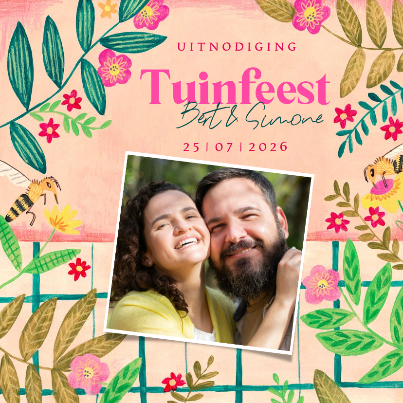 Uitnodiging tuinfeest bloemen en picknick kleed - Uitnodigingen Uitnodigingen - Uitnodiging tuinfeest bloemen en picknick kleed