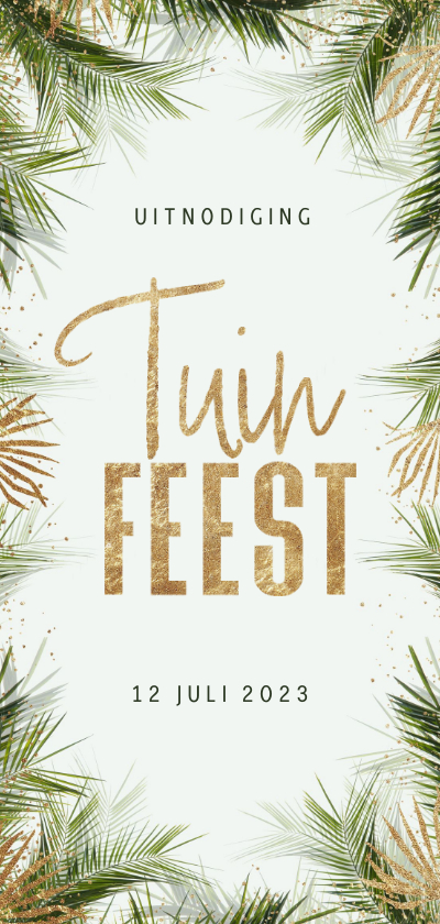 Uitnodiging tuinfeest botanisch goud palm - Uitnodigingen Uitnodigingen - Uitnodiging tuinfeest botanisch goud palm