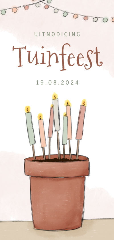 Uitnodigingen - Uitnodiging tuinfeest illustratie bloempot met kaarsen