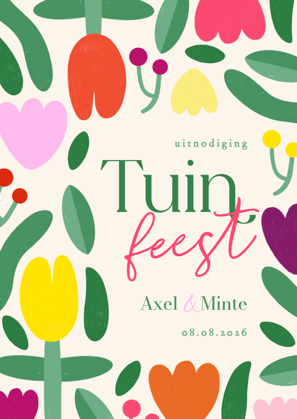 Uitnodiging tuinfeest kleurige tulpen moderne bloemen - Uitnodigingen Uitnodigingen - Uitnodiging tuinfeest kleurige tulpen moderne bloemen