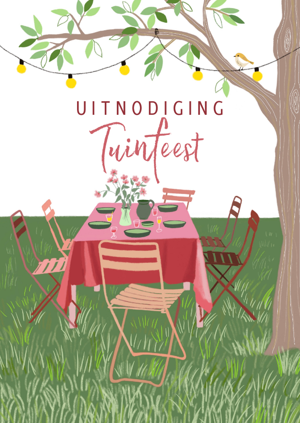 Uitnodigingen - Uitnodiging tuinfeest tafel onder boom