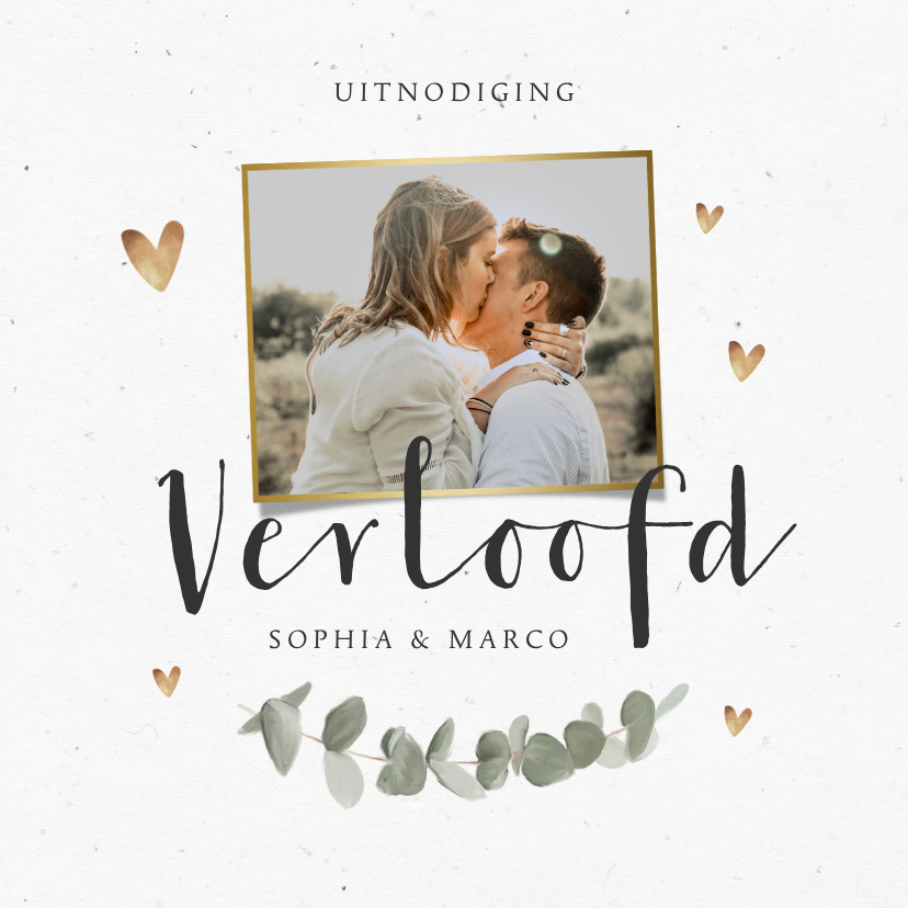 Uitnodiging tuinfeest verloofd foto hartjes eucalyptus - Uitnodigingen Uitnodigingen - Uitnodiging tuinfeest verloofd foto hartjes eucalyptus