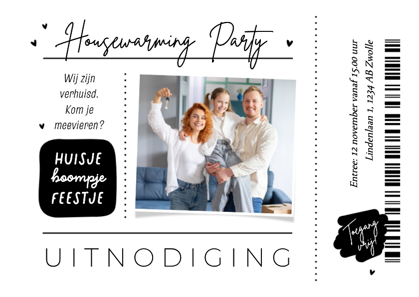Uitnodigingen - Uitnodiging verhuizing en housewarming party ticket