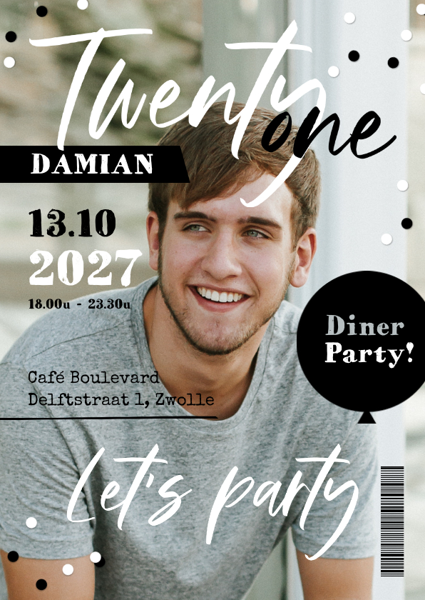 Uitnodigingen - Uitnodiging verjaardag 21 diner party magazine cover