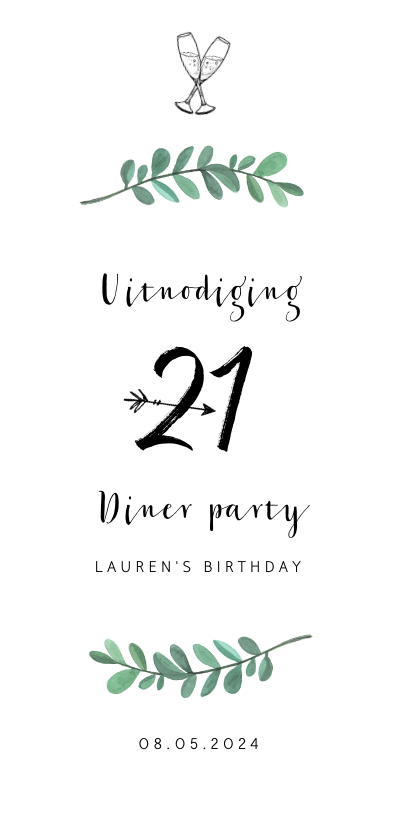 Uitnodigingen - Uitnodiging verjaardag 21 diner stijlvol