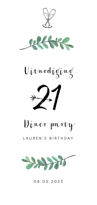 Uitnodiging verjaardag 21 diner stijlvol - Uitnodigingen Uitnodigingen - Uitnodiging verjaardag 21 diner stijlvol