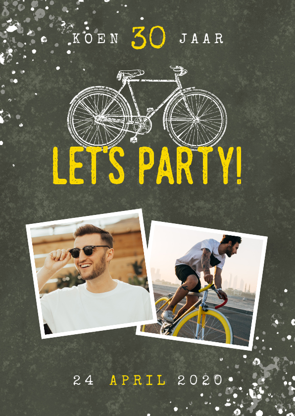 Uitnodigingen - Uitnodiging verjaardag 30 jaar fiets, foto's en spetters