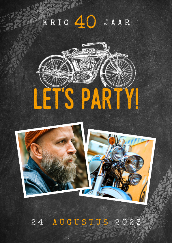 Uitnodigingen - Uitnodiging verjaardag 40 jaar motor, let's party en foto's