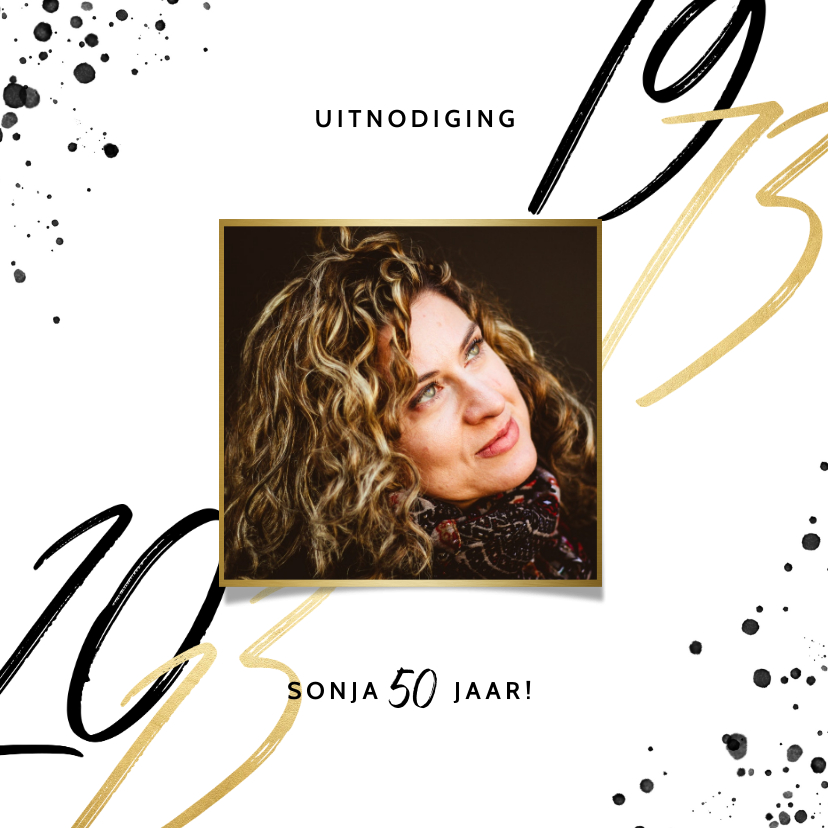 Uitnodiging verjaardag 50 jaar zwarte spetters en jaartallen - Uitnodigingen Uitnodigingen - Uitnodiging verjaardag 50 jaar zwarte spetters en jaartallen