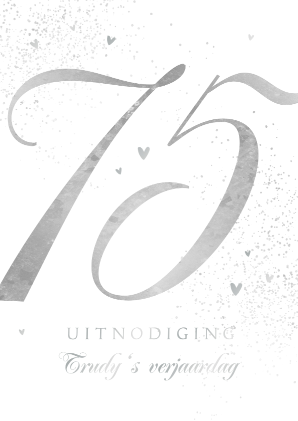 Uitnodiging verjaardag 75 jaar zilver hartjes stijlvol - Uitnodigingen Uitnodigingen - Uitnodiging verjaardag 75 jaar zilver hartjes stijlvol