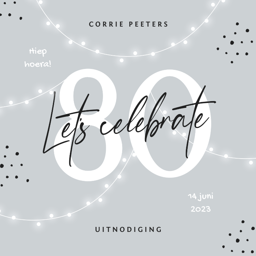 Uitnodigingen - Uitnodiging verjaardag 80 jaar man vrouw slingers confetti