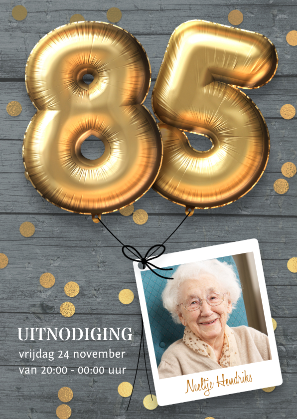 Uitnodigingen - Uitnodiging verjaardag 85 jaar ballon