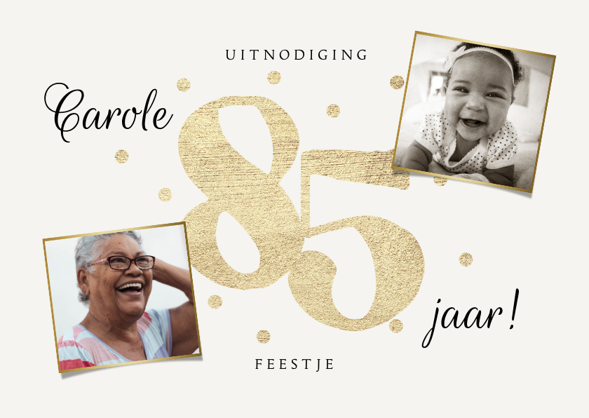Uitnodigingen - Uitnodiging verjaardag 85 jaar goud confetti foto's