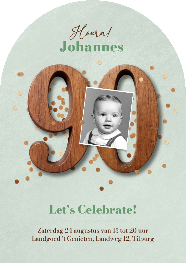 Uitnodiging verjaardag 90 vintage houten cijfers confetti - Uitnodigingen Uitnodigingen - Uitnodiging verjaardag 90 vintage houten cijfers confetti