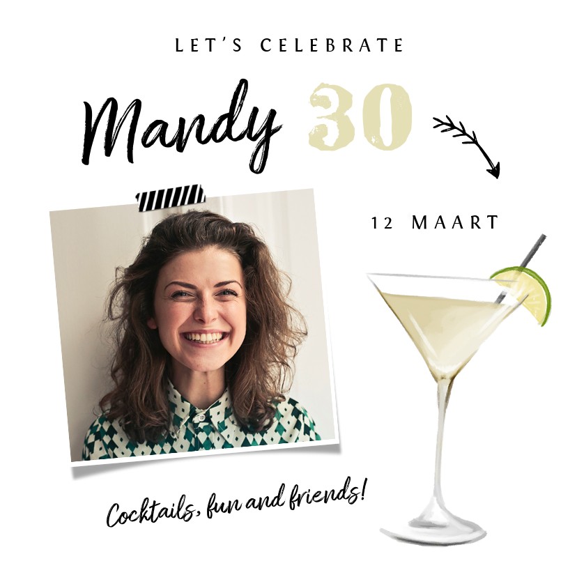 Uitnodigingen - Uitnodiging verjaardag cocktailfeestje met foto