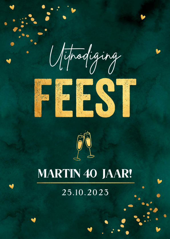 Uitnodigingen - Uitnodiging verjaardag donkergroen goudlook confetti