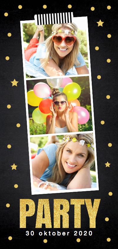 Uitnodiging verjaardag fotocollage goud confetti - Uitnodigingen Uitnodigingen - Uitnodiging verjaardag fotocollage goud confetti