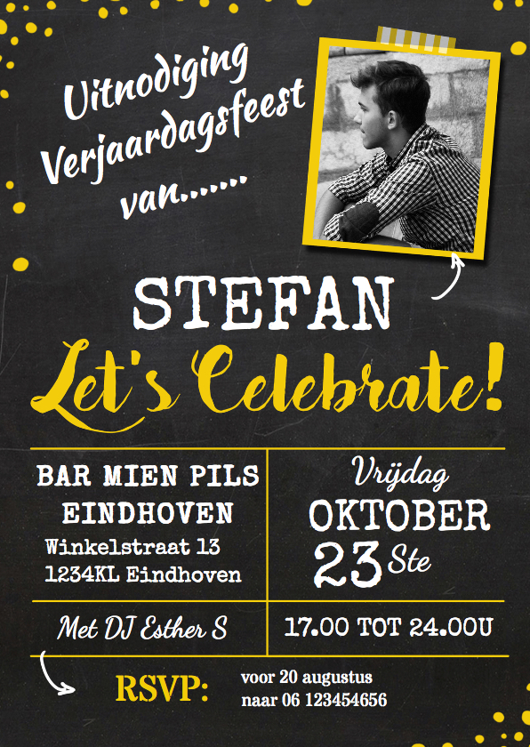 Uitnodiging verjaardag geel av - Uitnodigingen Uitnodigingen - Uitnodiging verjaardag geel av