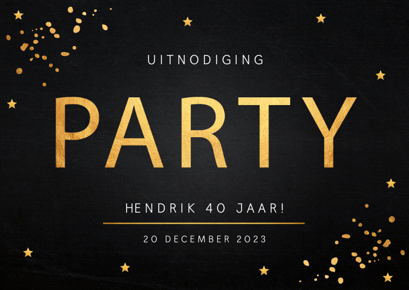 Uitnodiging verjaardag goud confetti typografie - Uitnodigingen Uitnodigingen - Uitnodiging verjaardag goud confetti typografie