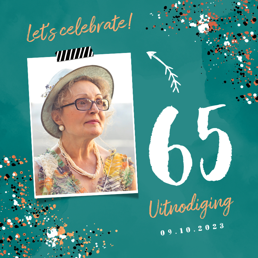 Uitnodiging verjaardag hip met spetters en foto - Uitnodigingen Uitnodigingen - Uitnodiging verjaardag hip met spetters en foto