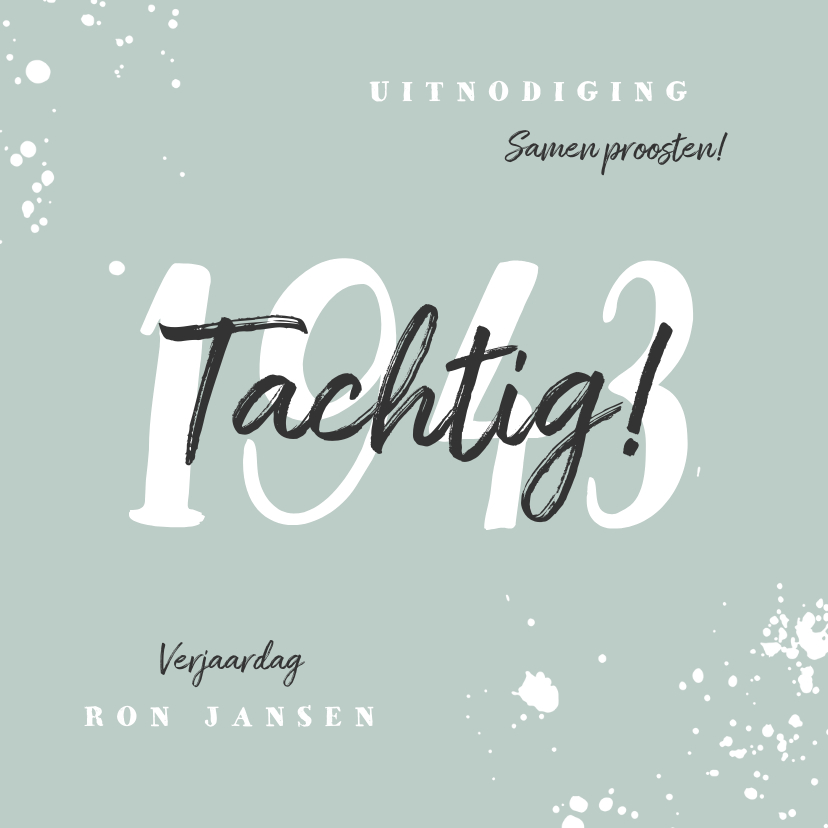 Uitnodiging verjaardag met jaartal en spetters - Uitnodigingen Uitnodigingen - Uitnodiging verjaardag met jaartal en spetters
