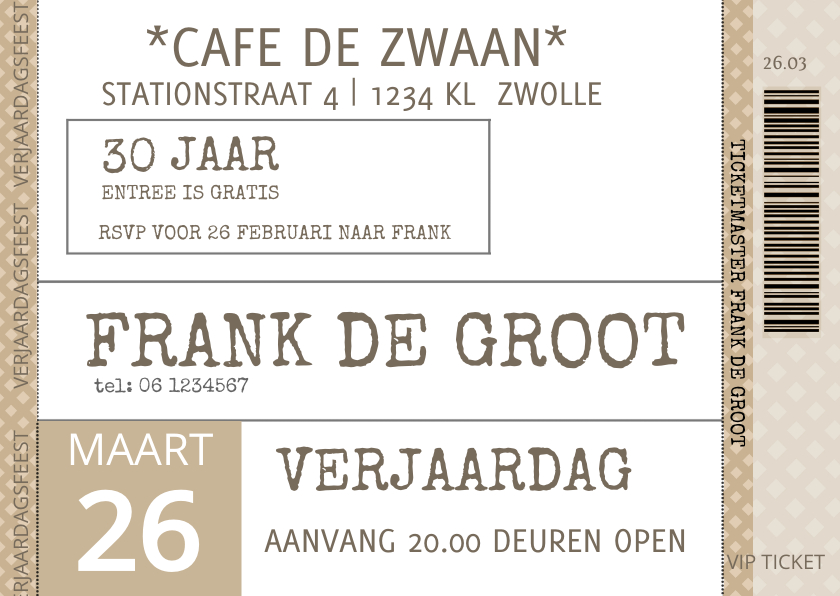 Uitnodiging verjaardag ticket av - Uitnodigingen Uitnodigingen - Uitnodiging verjaardag ticket av