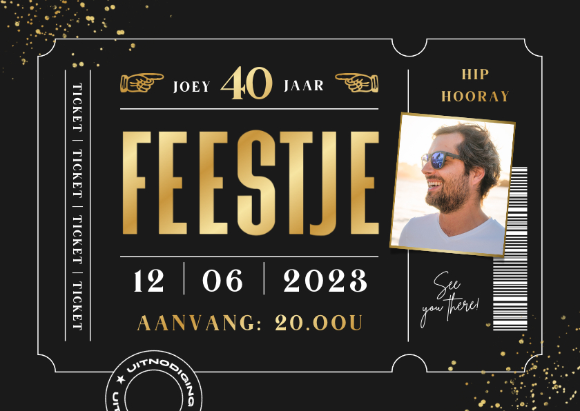 Uitnodiging verjaardag ticket modern foto bier goud - Uitnodigingen Uitnodigingen - Uitnodiging verjaardag ticket modern foto bier goud