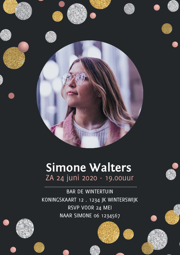 Uitnodiging verjaardag vrouw dots - Uitnodigingen Uitnodigingen - Uitnodiging verjaardag vrouw dots