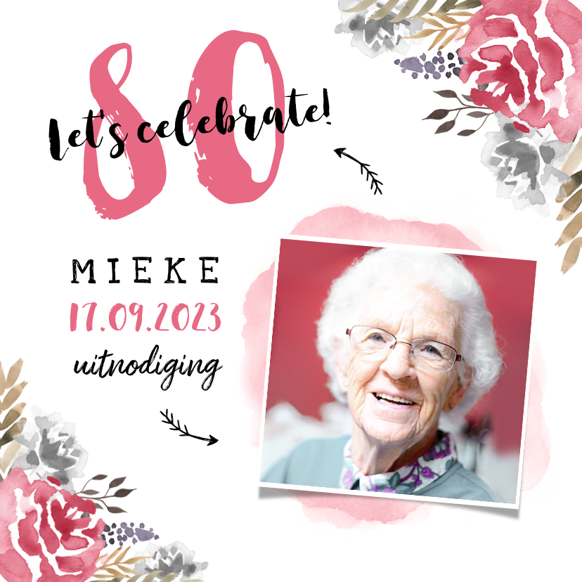 Uitnodiging verjaardag vrouw hip met geschilderde bloemen - Uitnodigingen Uitnodigingen - Uitnodiging verjaardag vrouw hip met geschilderde bloemen
