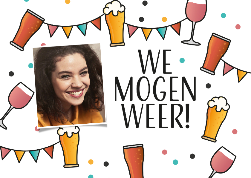 Uitnodigingen - Uitnodiging verjaardag we mogen weer bier wijn cola confetti