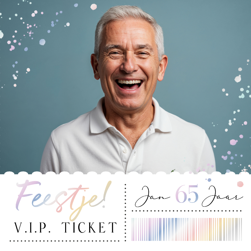 Uitnodiging verjaardagsfeest 65 holografisch foto ticket - Uitnodigingen Uitnodigingen - Uitnodiging verjaardagsfeest 65 holografisch foto ticket