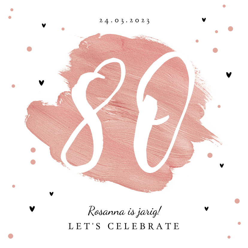 Uitnodiging verjaardagsfeest 80 jaar vrouw verf hartjes - Uitnodigingen Uitnodigingen - Uitnodiging verjaardagsfeest 80 jaar vrouw verf hartjes
