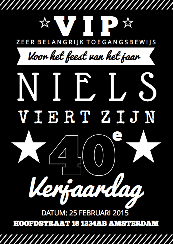Uitnodiging verjaardagsfeest affiche zwartwit - Uitnodigingen Uitnodigingen - Uitnodiging verjaardagsfeest affiche zwartwit
