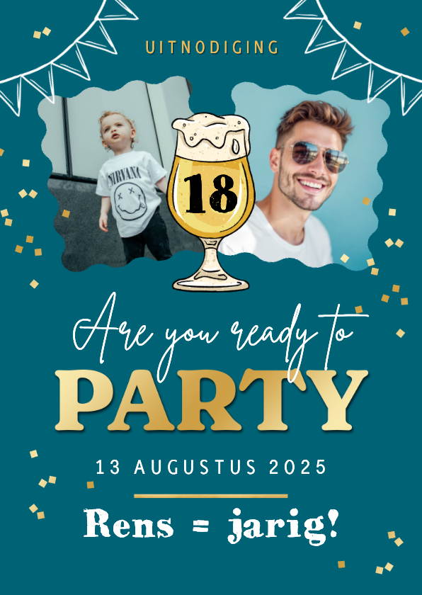 Uitnodigingen - Uitnodiging verjaardagsfeest bier slingers confetti foto 18