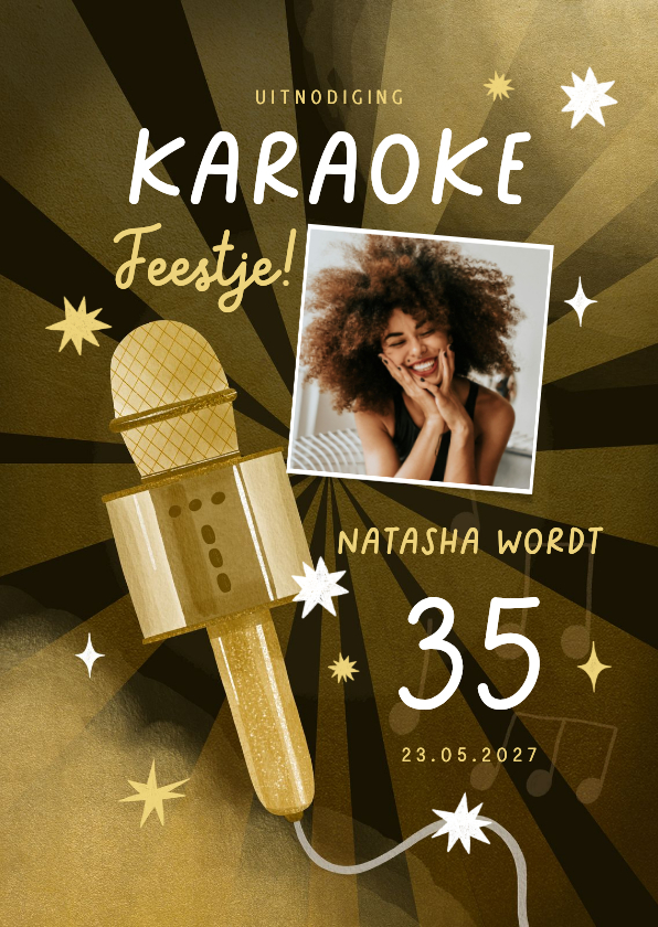 Uitnodiging verjaardagsfeest karaoke gouden microfoon - Uitnodigingen Uitnodigingen - Uitnodiging verjaardagsfeest karaoke gouden microfoon