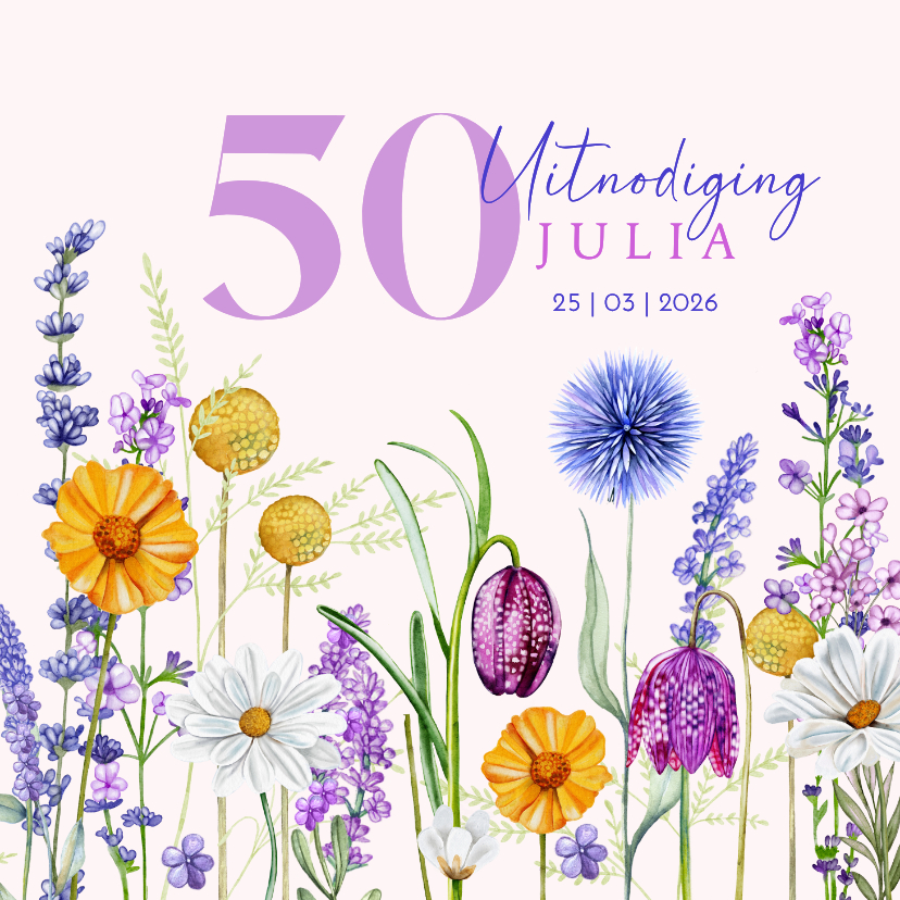 Uitnodigingen - Uitnodiging verjaardagsfeest veldbloemen