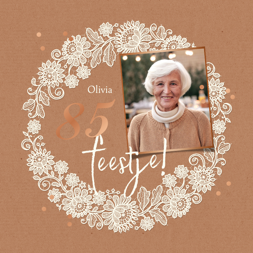 Uitnodiging verjaardagsfeest vrouw vintage kant kraft foto - Uitnodigingen Uitnodigingen - Uitnodiging verjaardagsfeest vrouw vintage kant kraft foto