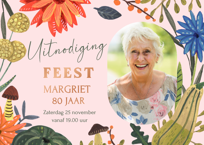 Uitnodiging verjaardagsfeestje herfst bloemen en paddenstoel - Uitnodigingen Uitnodigingen - Uitnodiging verjaardagsfeestje herfst bloemen en paddenstoel