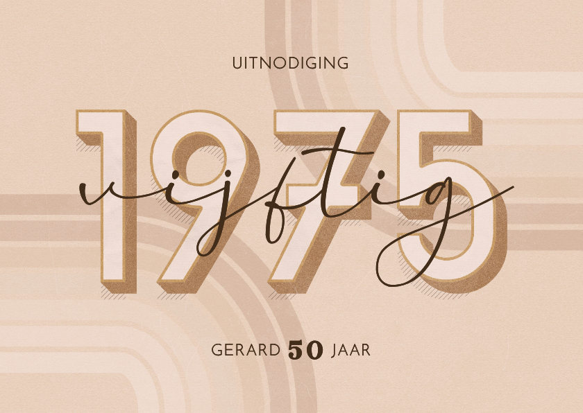 Uitnodigingen - Uitnodiging vijftig jaar retrolook 1975 3D beige