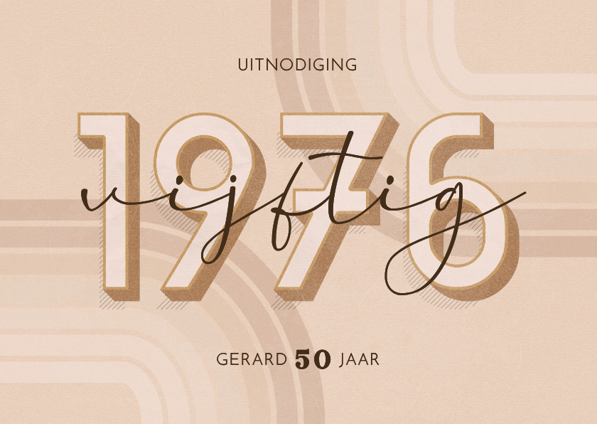 Uitnodiging vijftig jaar retrolook 1976 3D beige - Uitnodigingen Uitnodigingen - Uitnodiging vijftig jaar retrolook 1976 3D beige