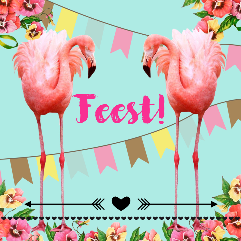 Uitnodigingen - Uitnodiging voor een feestje, hip met flamingo's