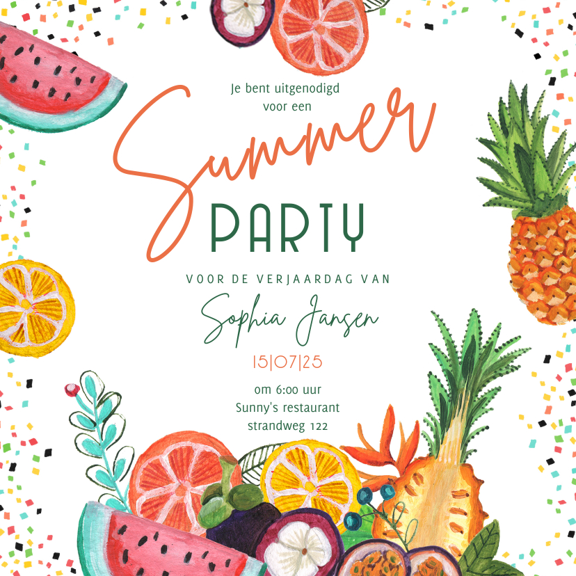 Uitnodigingen - Uitnodiging voor een tropisch zomer feest
