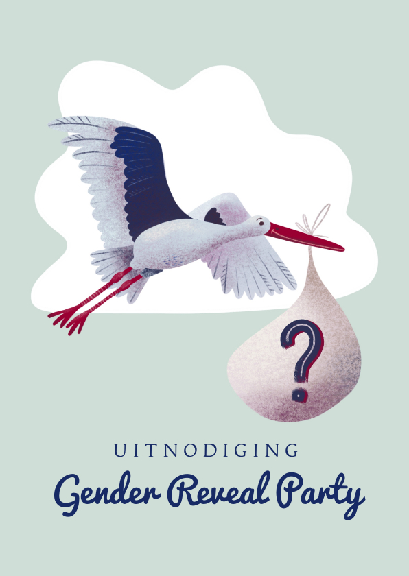 Uitnodiging voor gender reveal party met ooievaar - Uitnodigingen Uitnodigingen - Uitnodiging voor gender reveal party met ooievaar