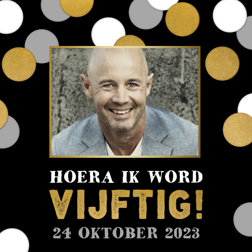 Uitnodiging voor verjaardag '50' met confetti en foto - Uitnodigingen Uitnodigingen - Uitnodiging voor verjaardag '50' met confetti en foto