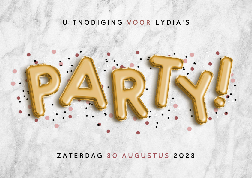 Uitnodiging voor verjaardag met folie ballonnen en confetti - Uitnodigingen Uitnodigingen - Uitnodiging voor verjaardag met folie ballonnen en confetti