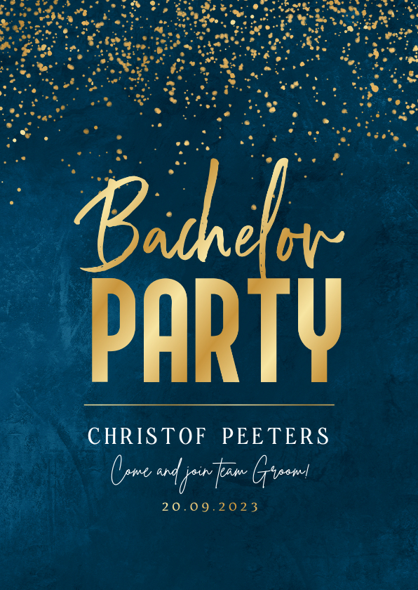 Uitnodigingen - Uitnodiging vrijgezellenfeest bachelor party blauw goud