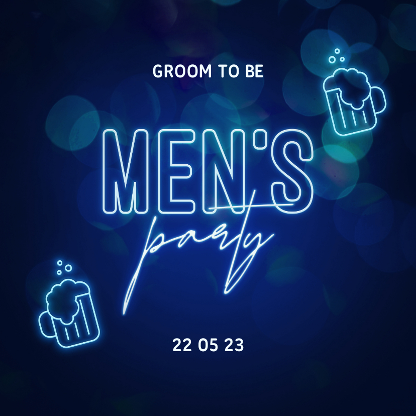 Uitnodigingen - Uitnodiging vrijgezellenfeest men's party neon